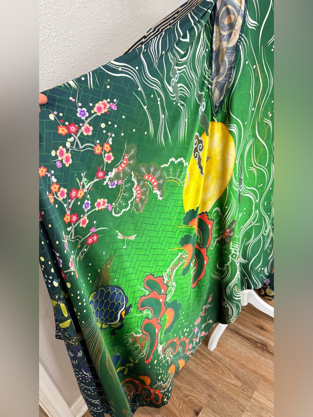 Sania Maskatiya M Luxury Long Kimono Duster Jacket Mixed Print Charmeuse - Picture 7 of 10